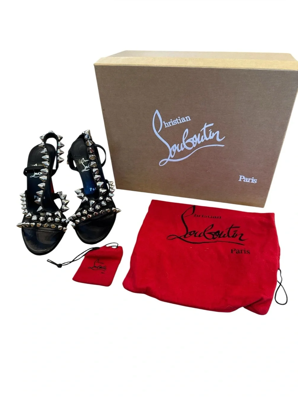 Christian Louboutin Spikita Strap 100 Black Leather Sandals NWT!
